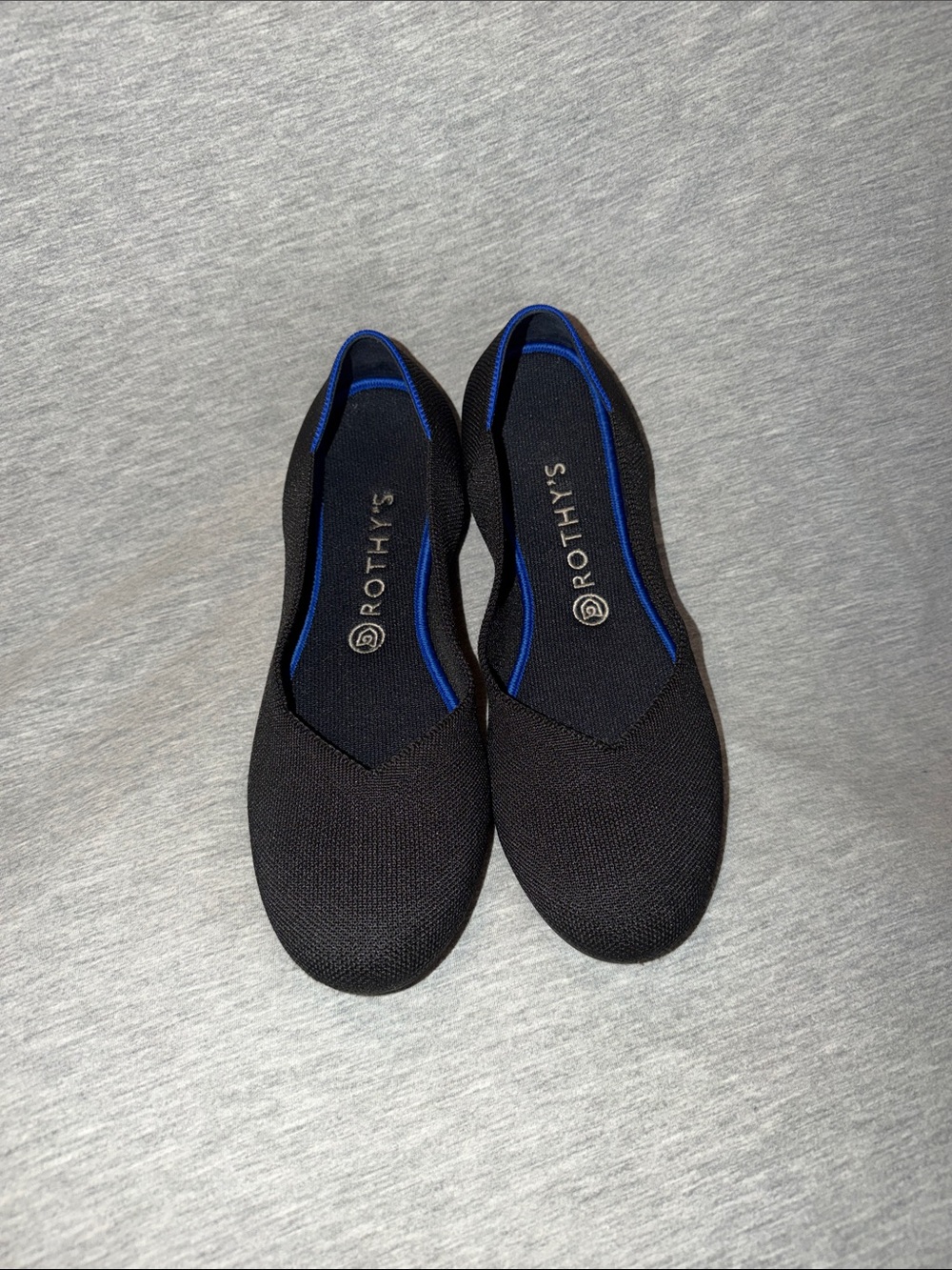 Rothy's Black Ballet Flat with Blue Trim